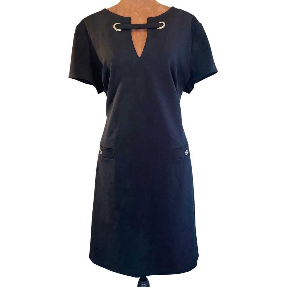Tommy‎ Hilfiger Black Sheath Dress Sz 16 Grommet Neck Career Office NWOT Classic - Picture 3 of 10